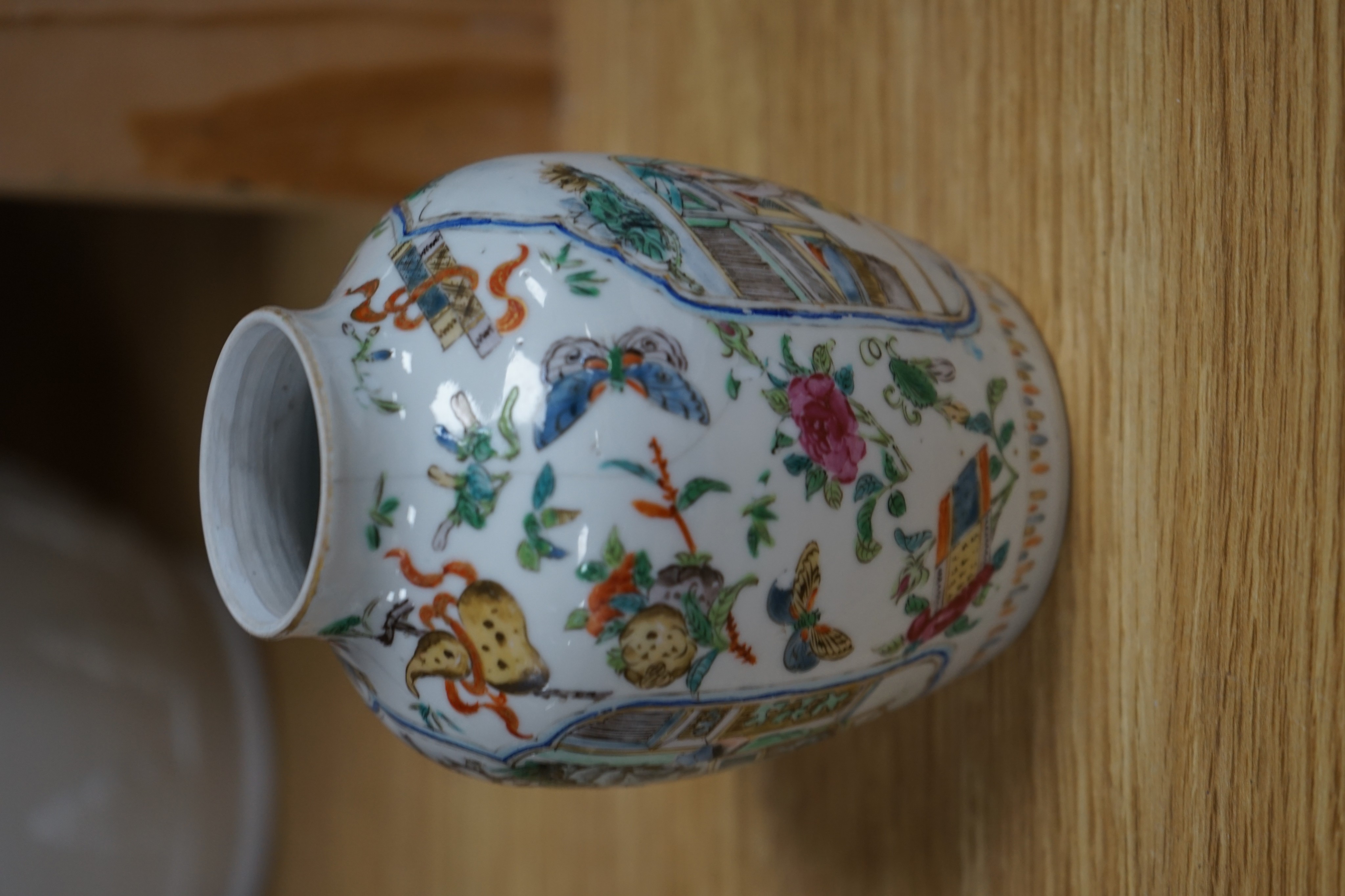 Four Chinese porcelain vases, one mounted as a lamp, 35cm